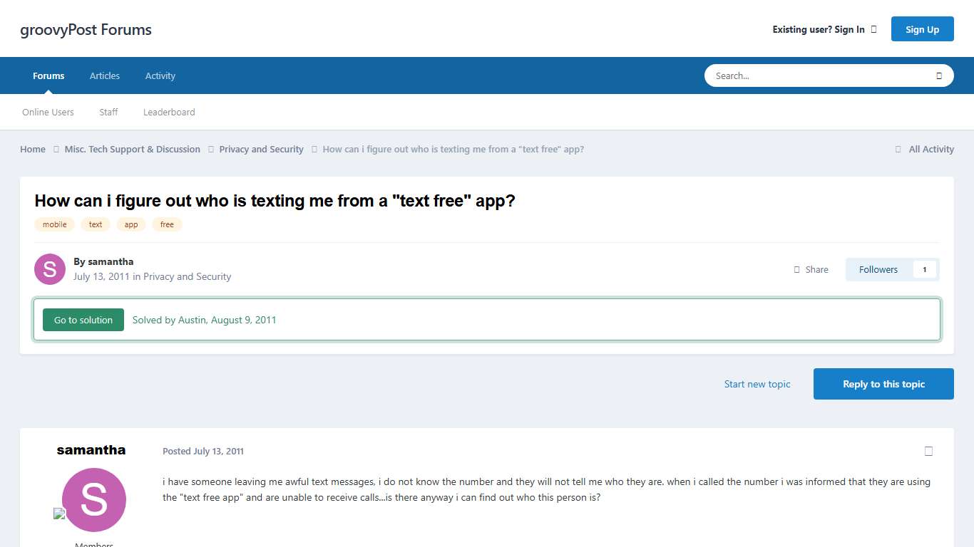 How can i figure out who is texting me from a "text free" app? - Privacy and Security - groovyPost Forums